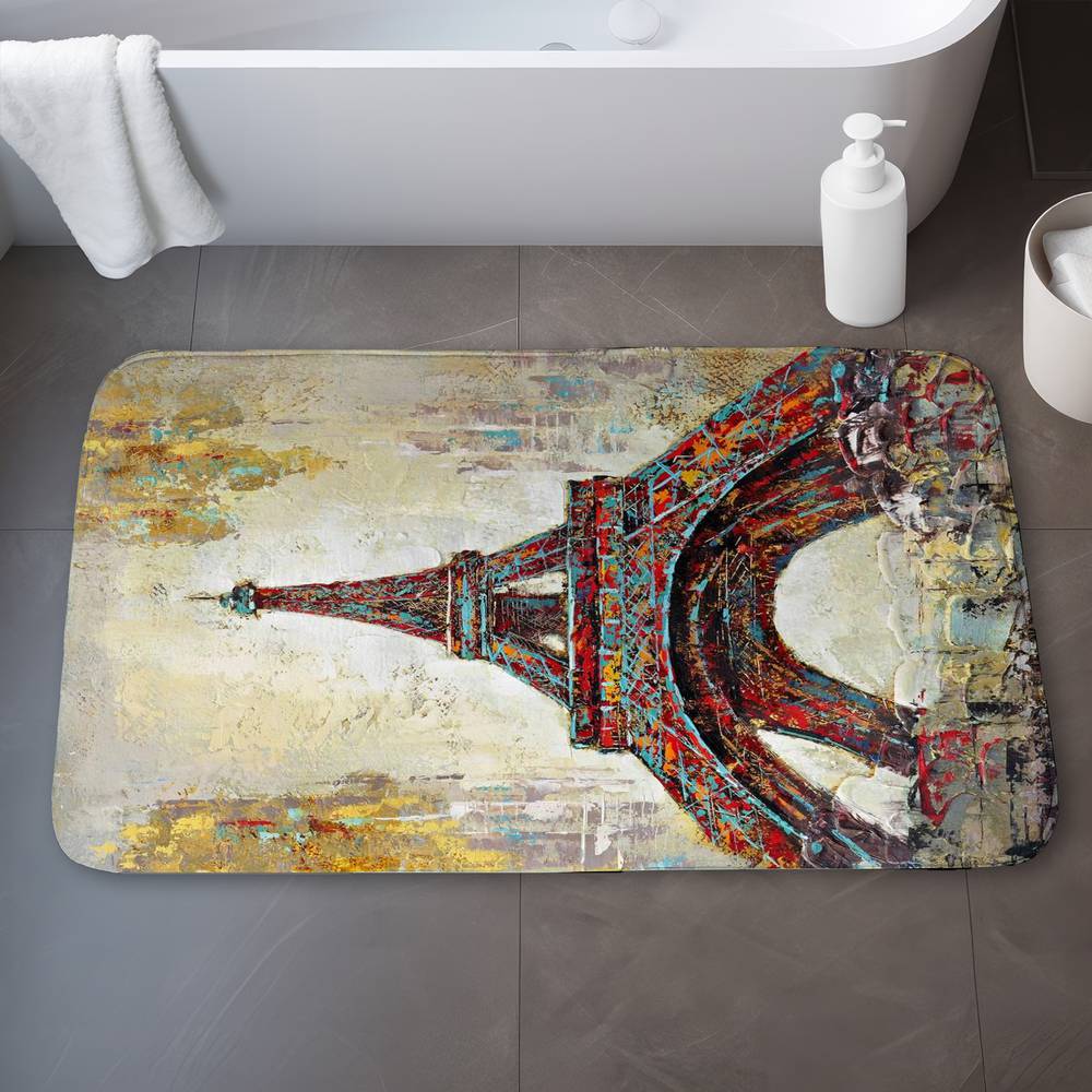 5930-3421-CI47 21 x 34 in. Yellow Architecture Bath Mat - Abstract Eiffel Tower Design