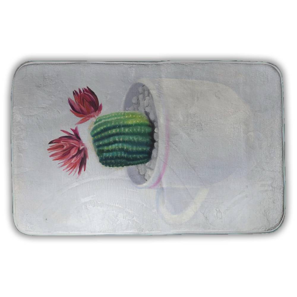 5930-3421-FL328 21 x 34 in. White Botanical Bath Mat - Mini Cactus in A Cup Home Decor