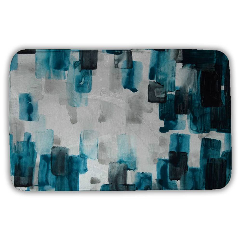 5930-3421-AB56 21 x 34 in. Pattern Bedroom Bath Mat - Turquoise Gray Squares Decor
