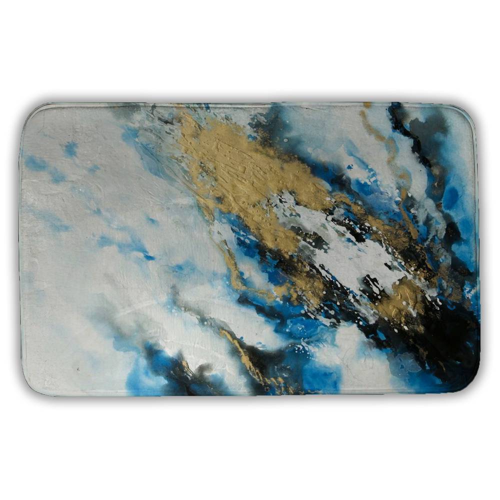 5930-3421-AB63 21 x 34 in. Modern Abstract Blue Bath Mat - Blue & Gold Marble Design