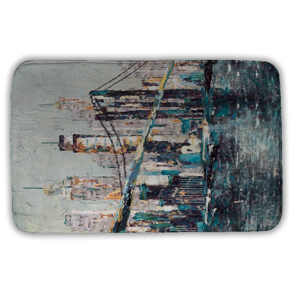 5930-3421-CI50 21 x 34 in. Contemporary Building Blue Bath Mat - Abstract Bridge Design