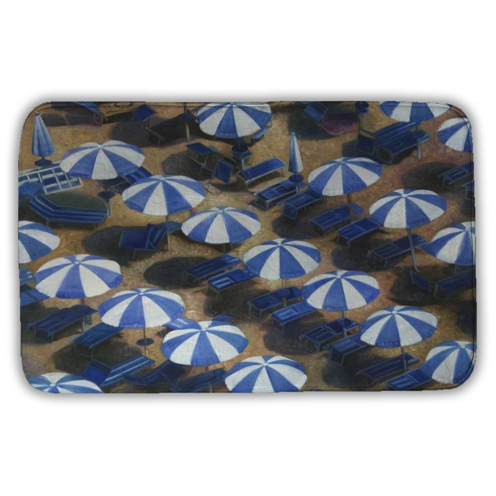 5930-2134-CO135 21 x 34 in. Beach Blue Bath Mat - Beach Umbrellas Design for Home Decor