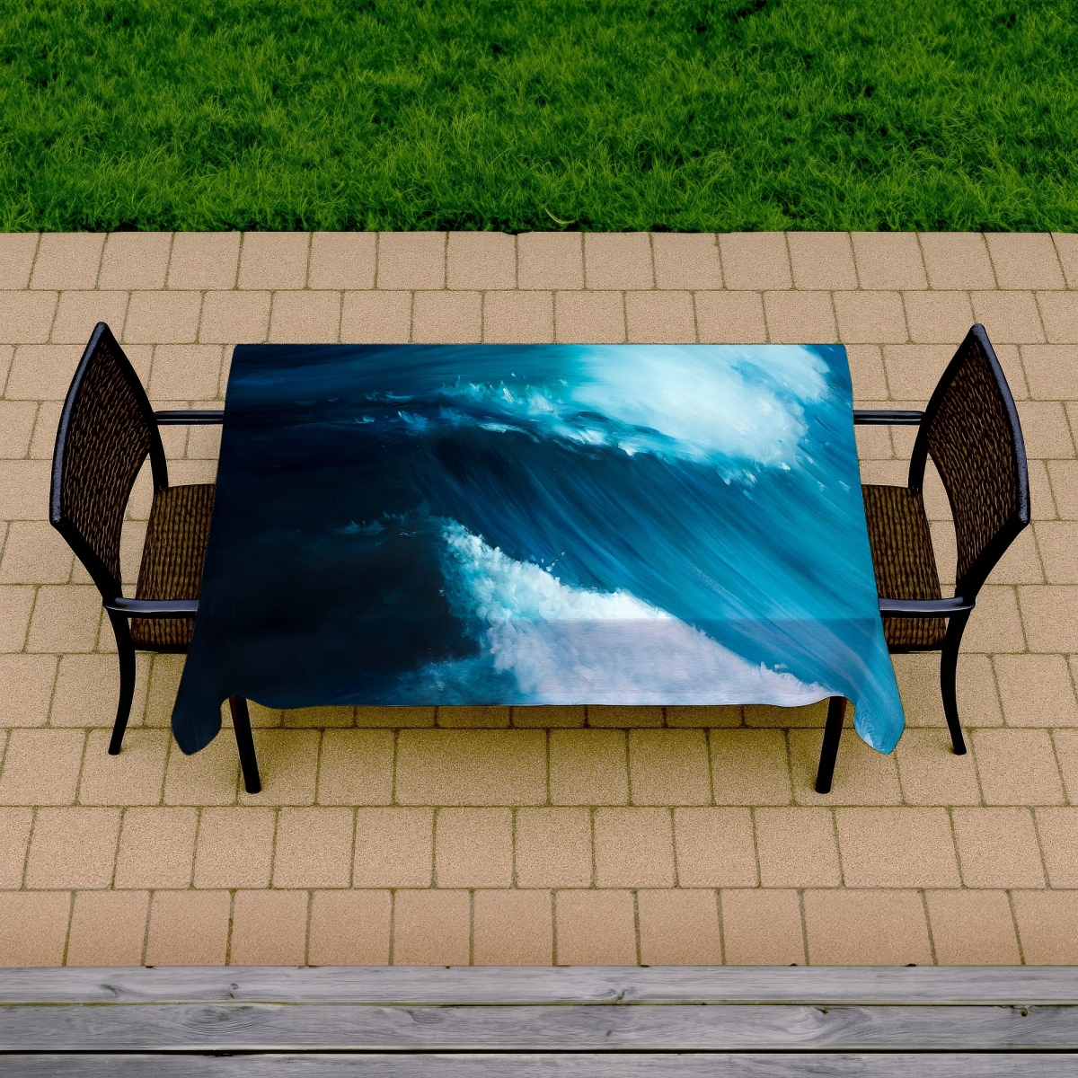 C1TCLRGES3EU0L 58 x 102 in. Unleashed Sea Coastal Blue Tablecloth - Indoor Outdoor Decor