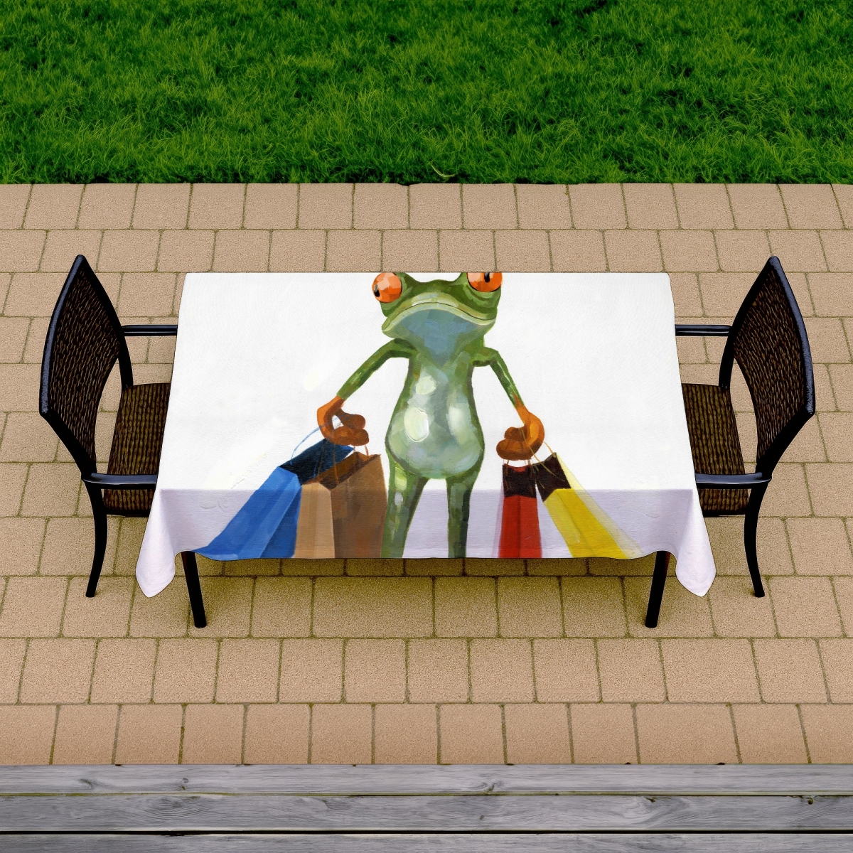 Picture of Begin Home Decor C1TCLRGEOKBH03 58 x 102 in. Funny Frog Tablecloth - Blue Indoor & Outdoor Home Decor