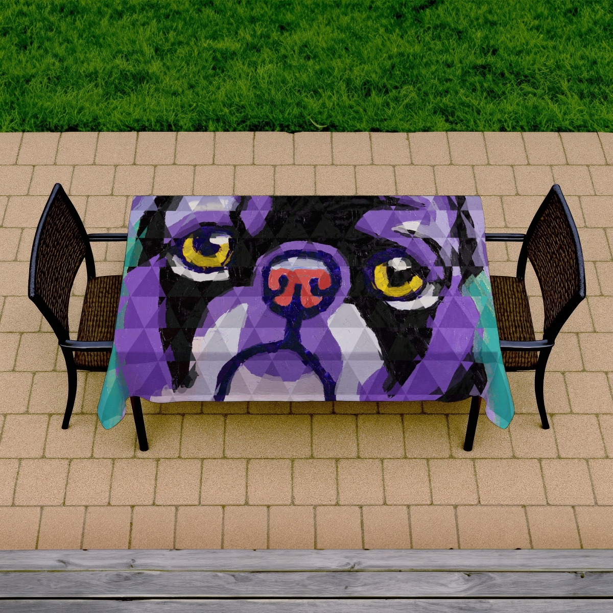 Picture of Begin Home Decor C1TCLRGETUGTPM 58 x 102 in. Geometric Pug Purple Tablecloth - Indoor & Outdoor Pet Decor