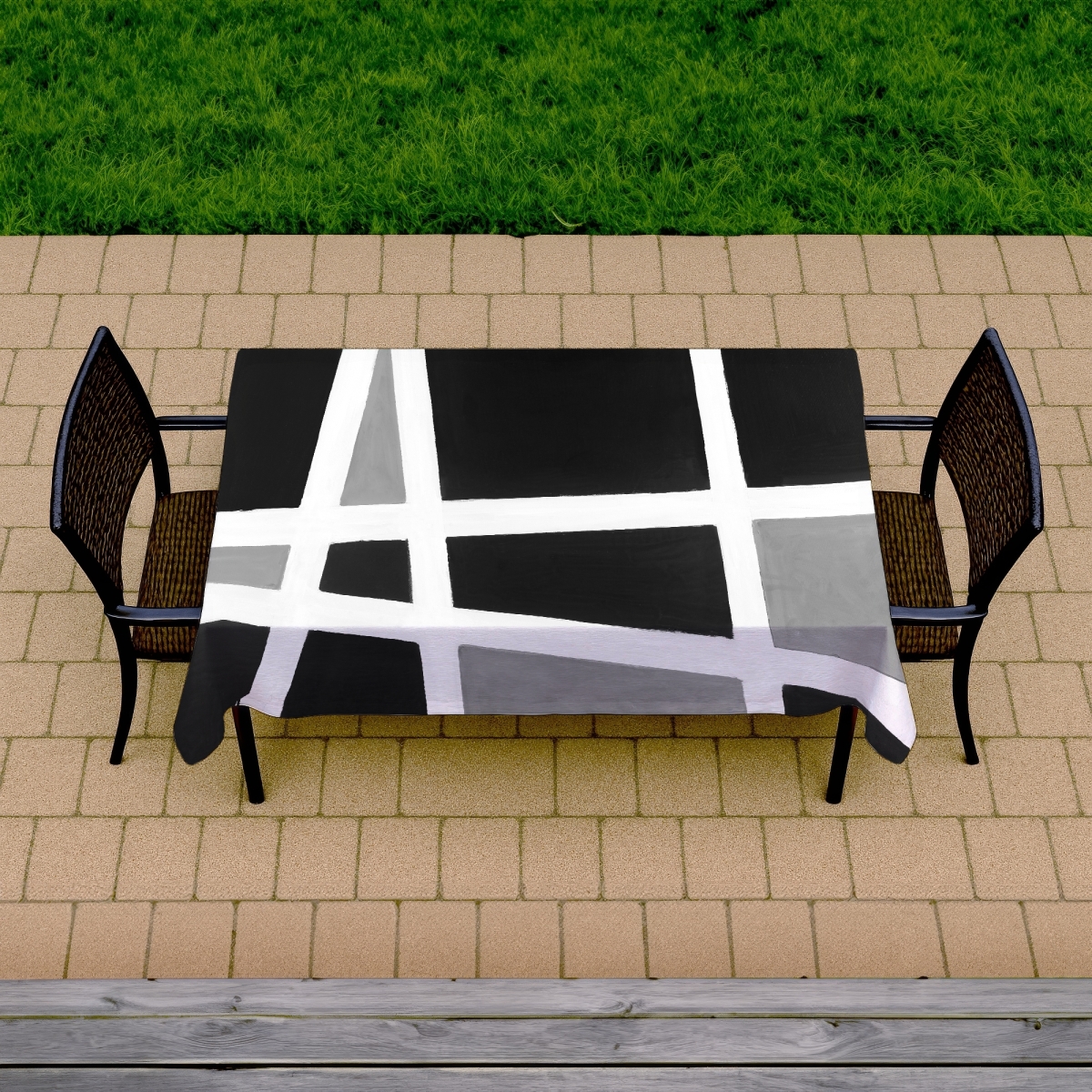 Picture of Begin Home Decor C1TCLRGEWH3G5D 58 x 102 in. Black & White Abstract Shapes Tablecloth - Indoor & Outdoor Decor