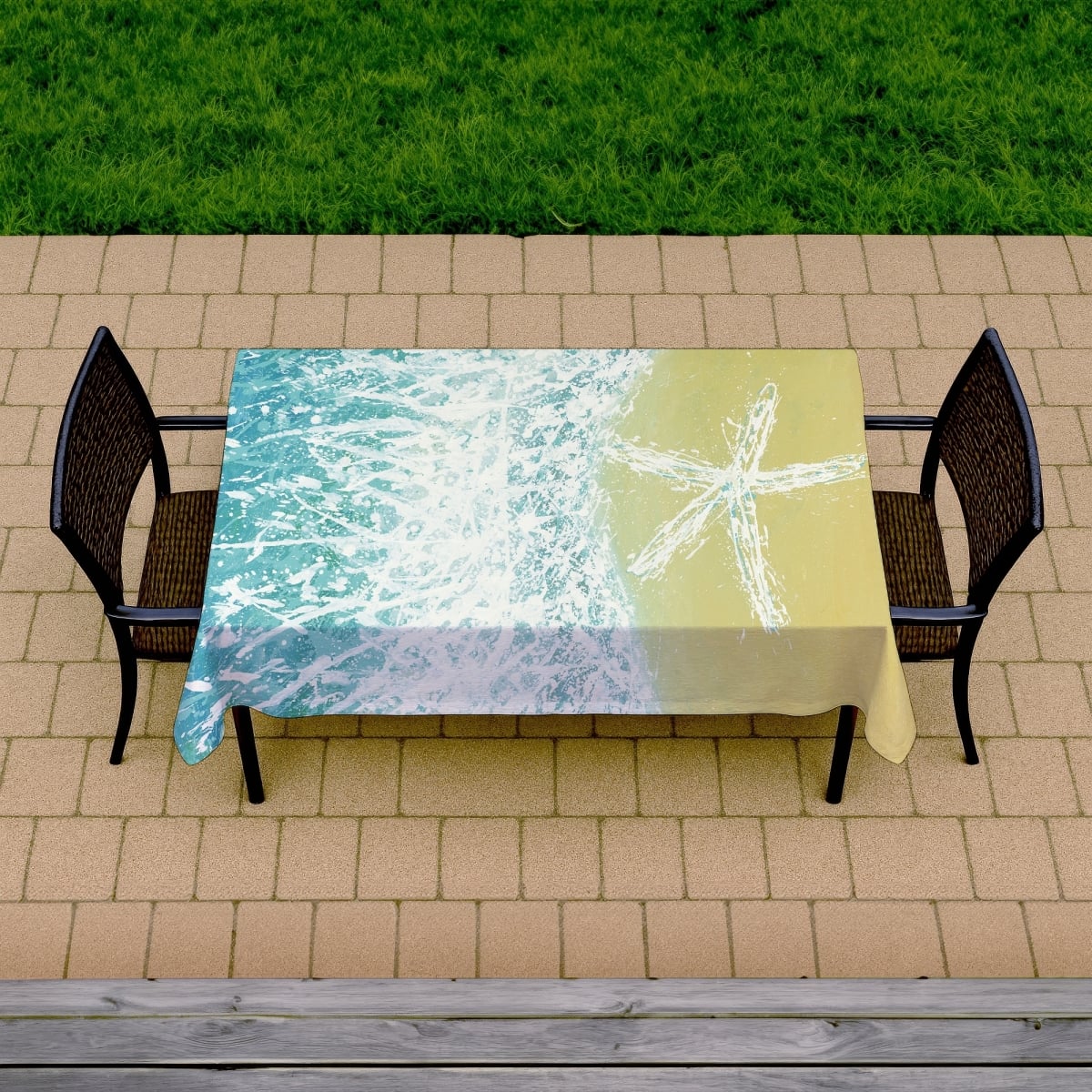 Picture of Begin Home Decor C1TCLRGE1WRLB7 58 x 102 in. Coastal Bedroom Tablecloth - Right Side Seastar & Wave Decor