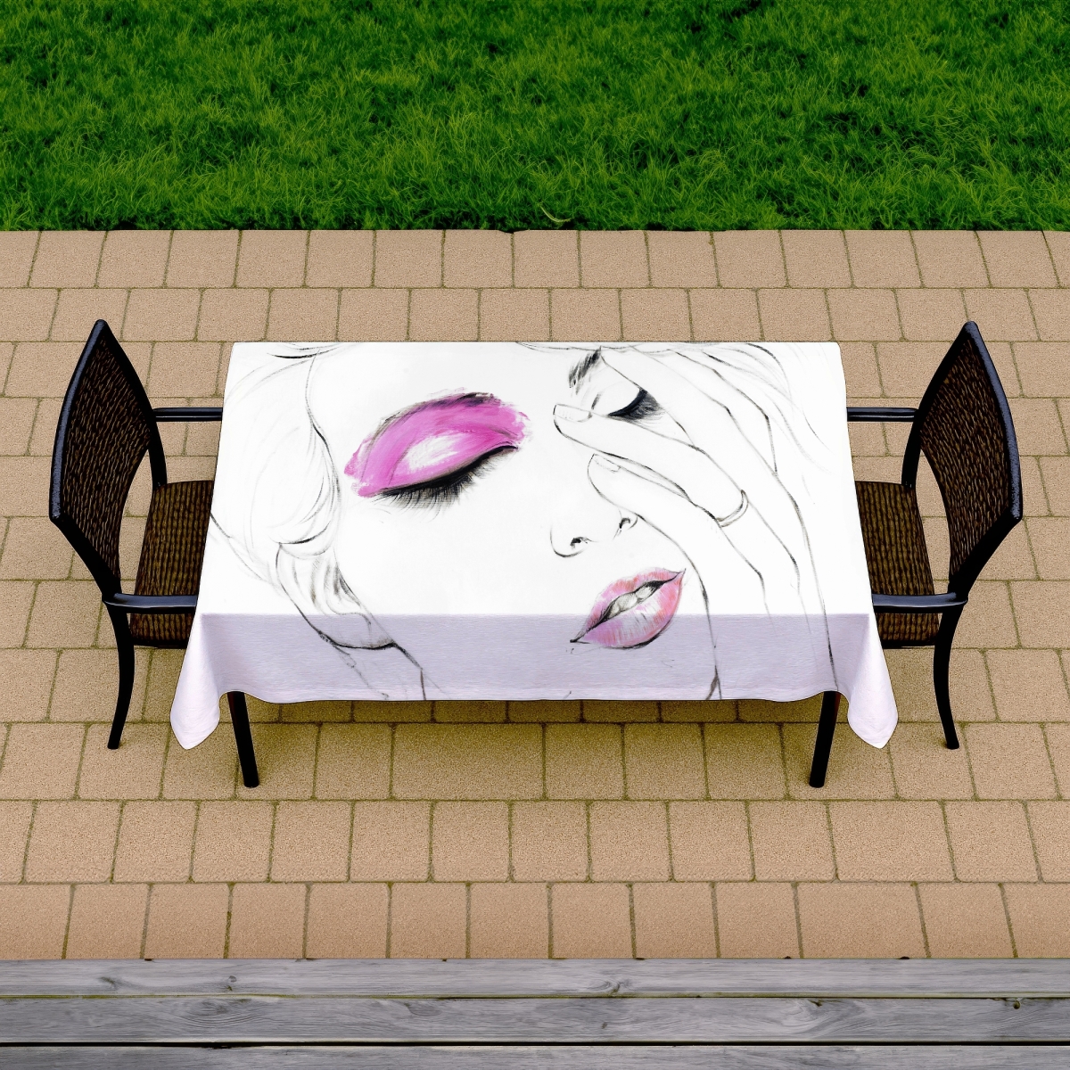 Picture of Begin Home Decor C1TCLRGEWBL4MX 58 x 102 in. Pink Makeup White Tablecloth - Indoor & Outdoor Home Decor