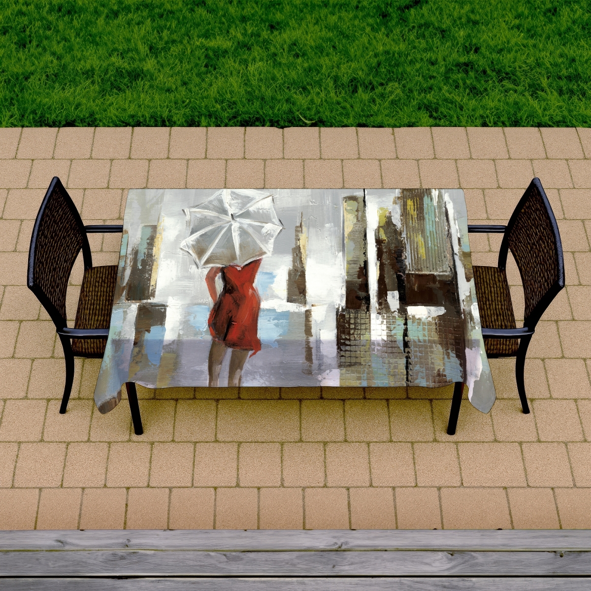 Picture of Begin Home Decor C1TCLRGESFJFP3 58 x 102 in. Red Dress Woman Tablecloth - Indoor & Outdoor Home Decor