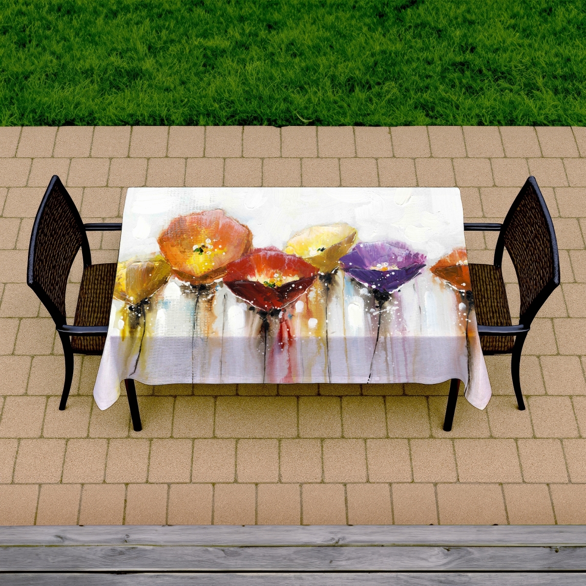 Picture of Begin Home Decor C1TCLRGESTOT4Q 58 x 102 in. Industrial Red Tablecloth - Colorful Abstract Floral Design