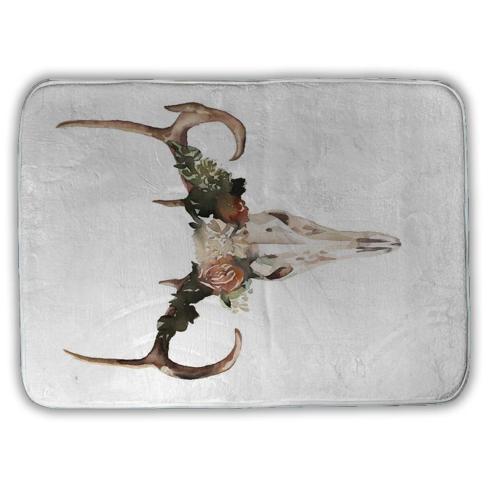 5930-2417-AN405 17 x 24 in. Deer Skull with Roses Bath Mat - Rustic Bedroom Decor