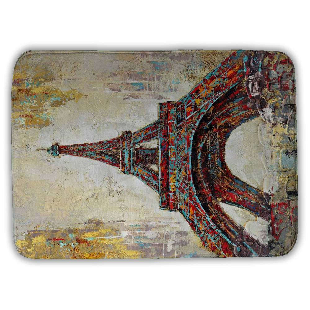 5930-2417-CI47 17 x 24 in. Abstract Eiffel Tower Yellow Bath Mat - Home Decor Essential