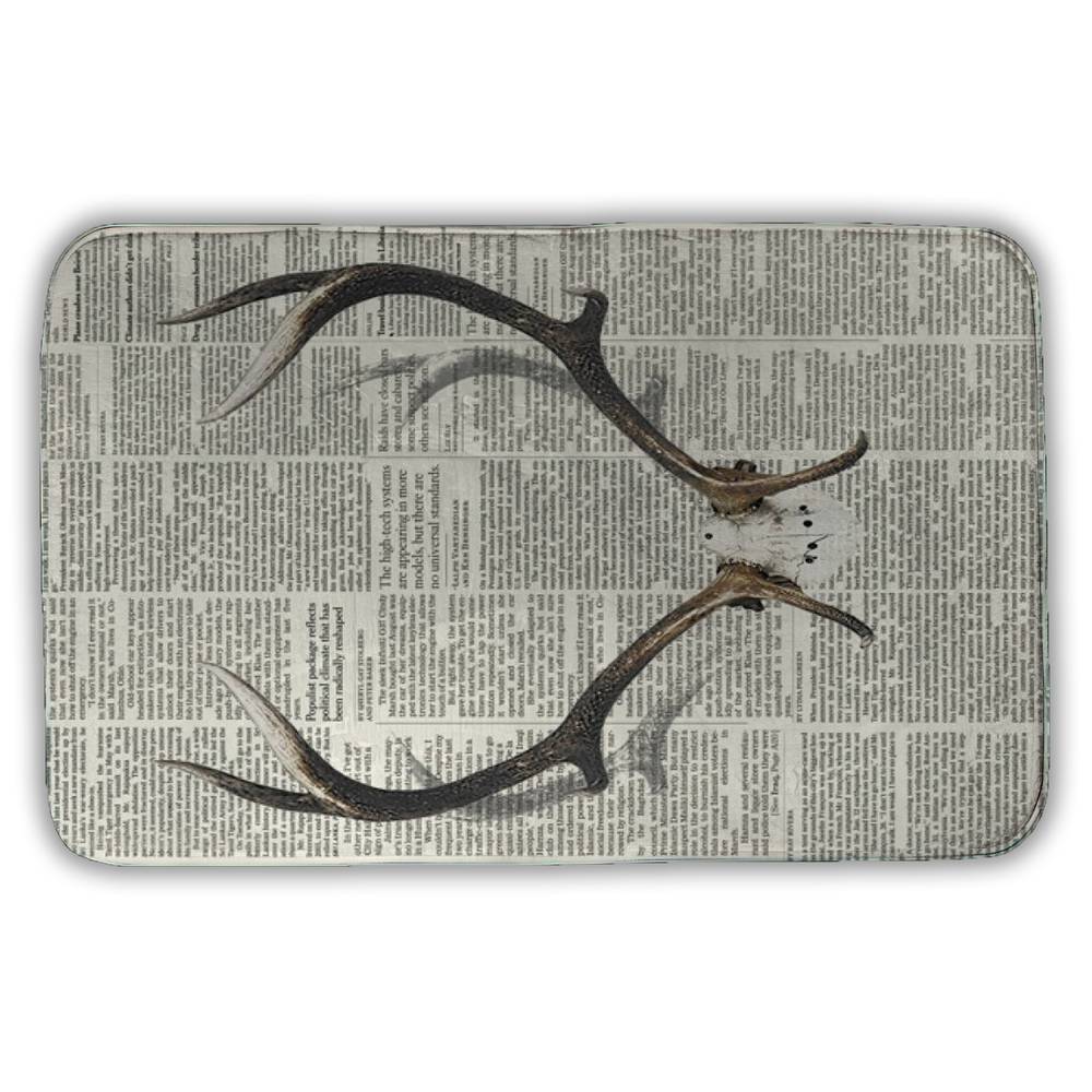 5930-3421-AN61 21 x 34 in. Rustic Deer White Bath Mat - Deer Horns Sapper Decor