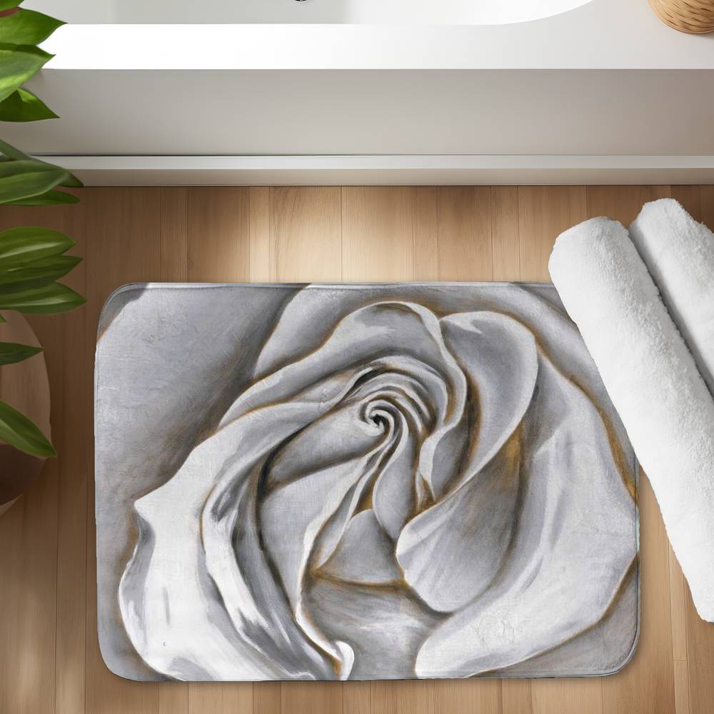 5930-1724-FL12 17 x 24 in. White Rose Delicate Botanical Bath Mat - Home Decor Essential