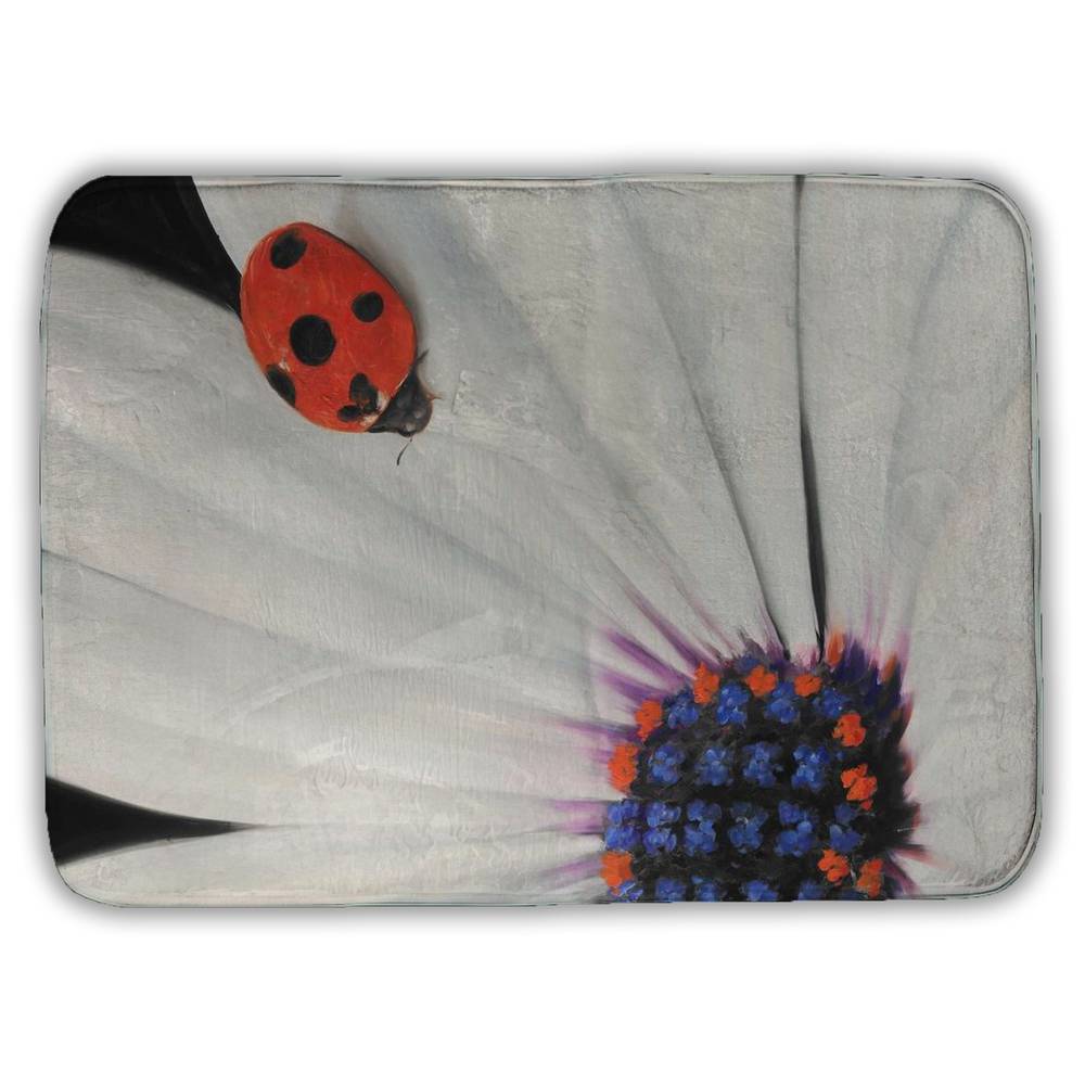 5930-2417-FL175 17 x 24 in. White Daisy & Ladybug Bath Mat - Botanical Blue Home Decor