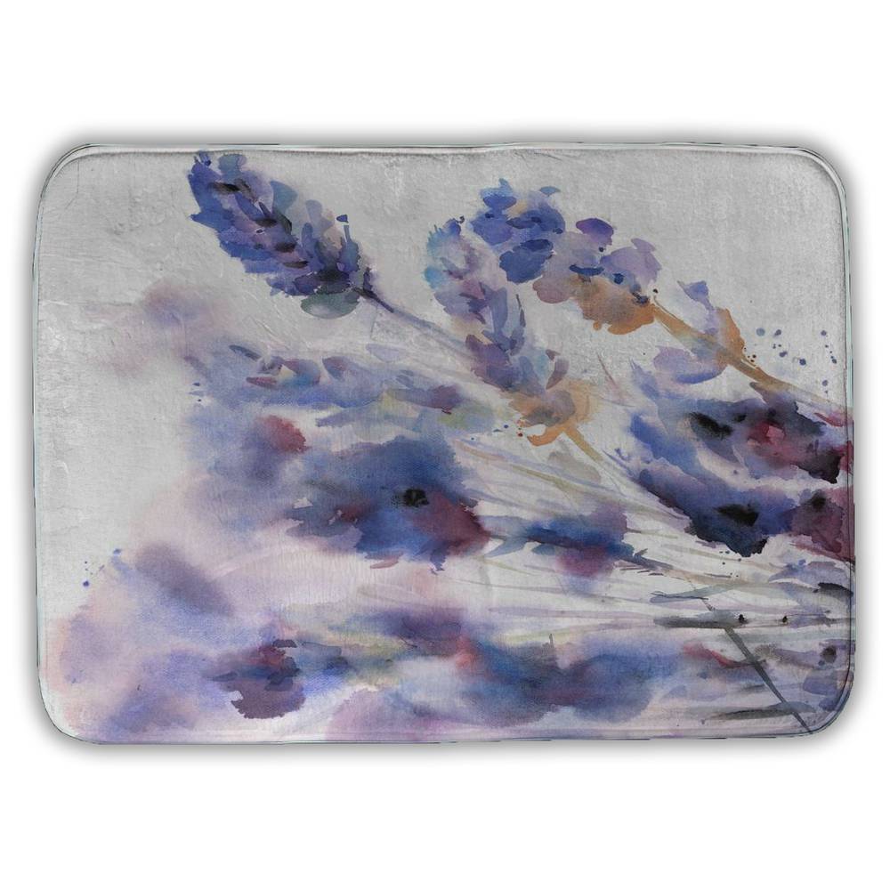 5930-2417-FL229 17 x 24 in. Rustic Purple Bath Mat - Watercolor Lavender Flowers Decor