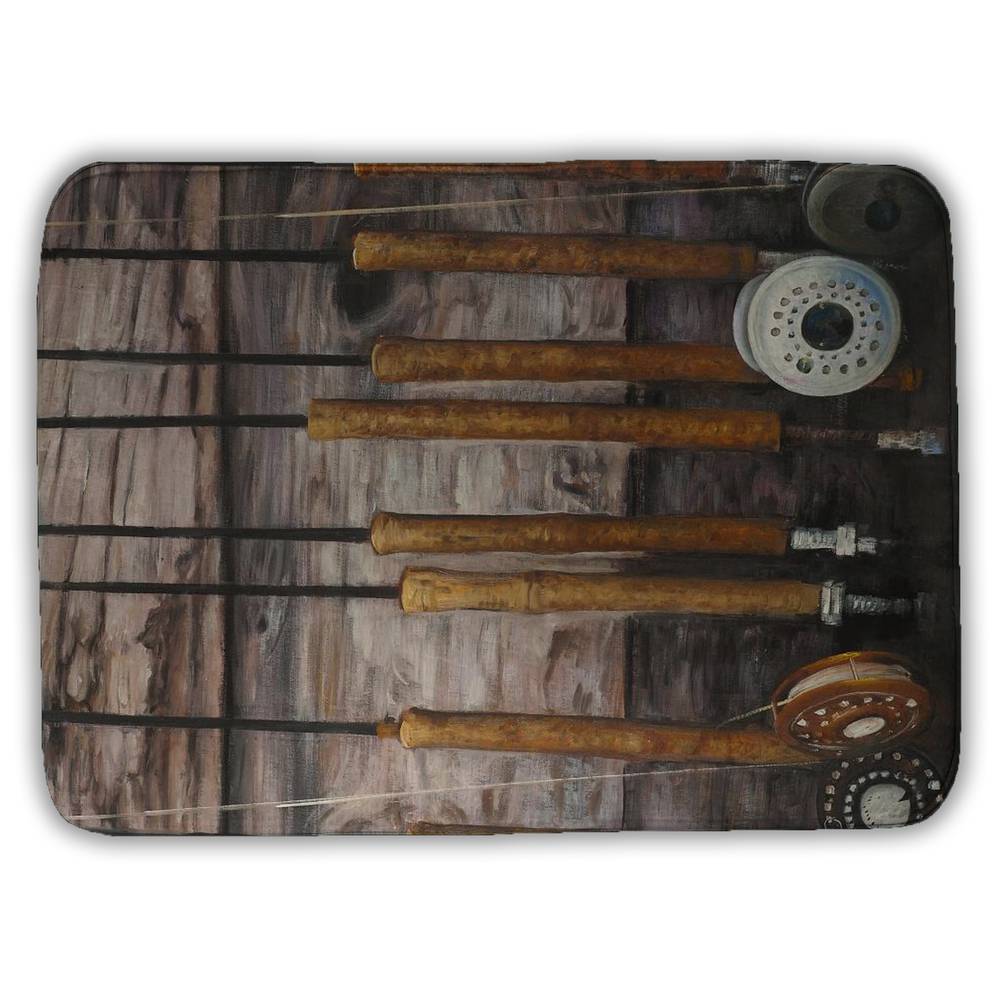 5930-2417-SL7 17 x 24 in. Brown Still Life Fishing Rods Bath Mat - Home Decor Essentials