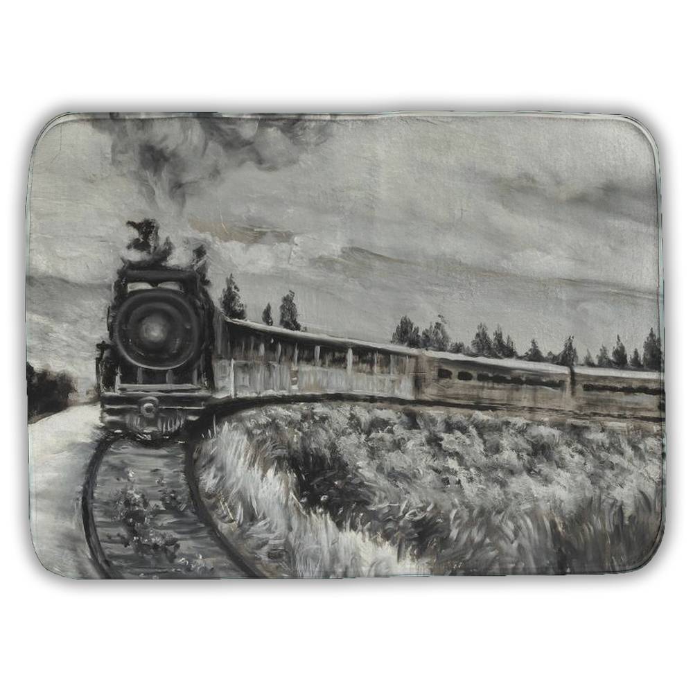 5930-1724-TR51 17 x 24 in. Gray Landscape Trees Bath Mat - Steam Engine Train Decor