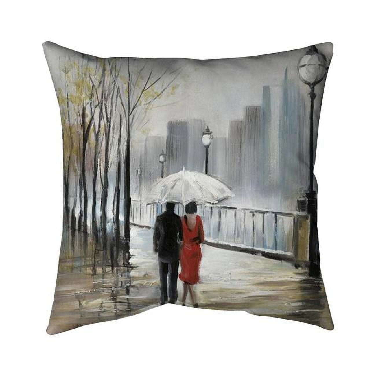 18 x 18 in. Couple Walking Under The Rain-Double Sided Print Indoor Pillow