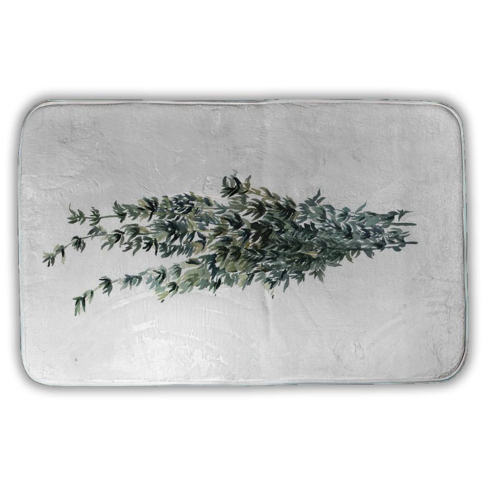 5930-3421-GA92 21 x 34 in. Leaves Gastronomy Thyme Leaves Bundle White Bath Mat - Decor