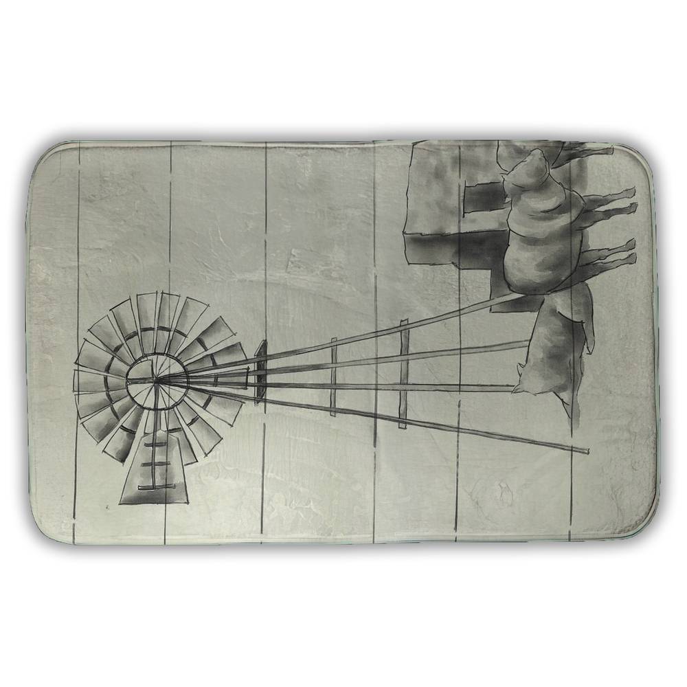 5930-3421-MI83 21 x 34 in. Rustic Farm Animals Bath Mat - Vintage Texas Windmill Decor