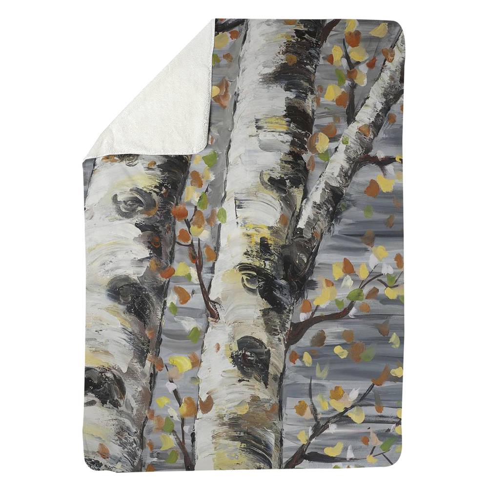 5545-8060-LA112 60 x 80 in. Budding White Birches Gray Sherpa Fleece Blanket - Home Decor