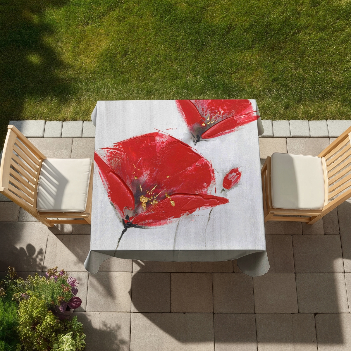 Picture of Begin Home Decor C1TC58589VECEV 58 x 58 in. Botanical Floral Tablecloth - Three Red Flowers - Indoor & Outdoor