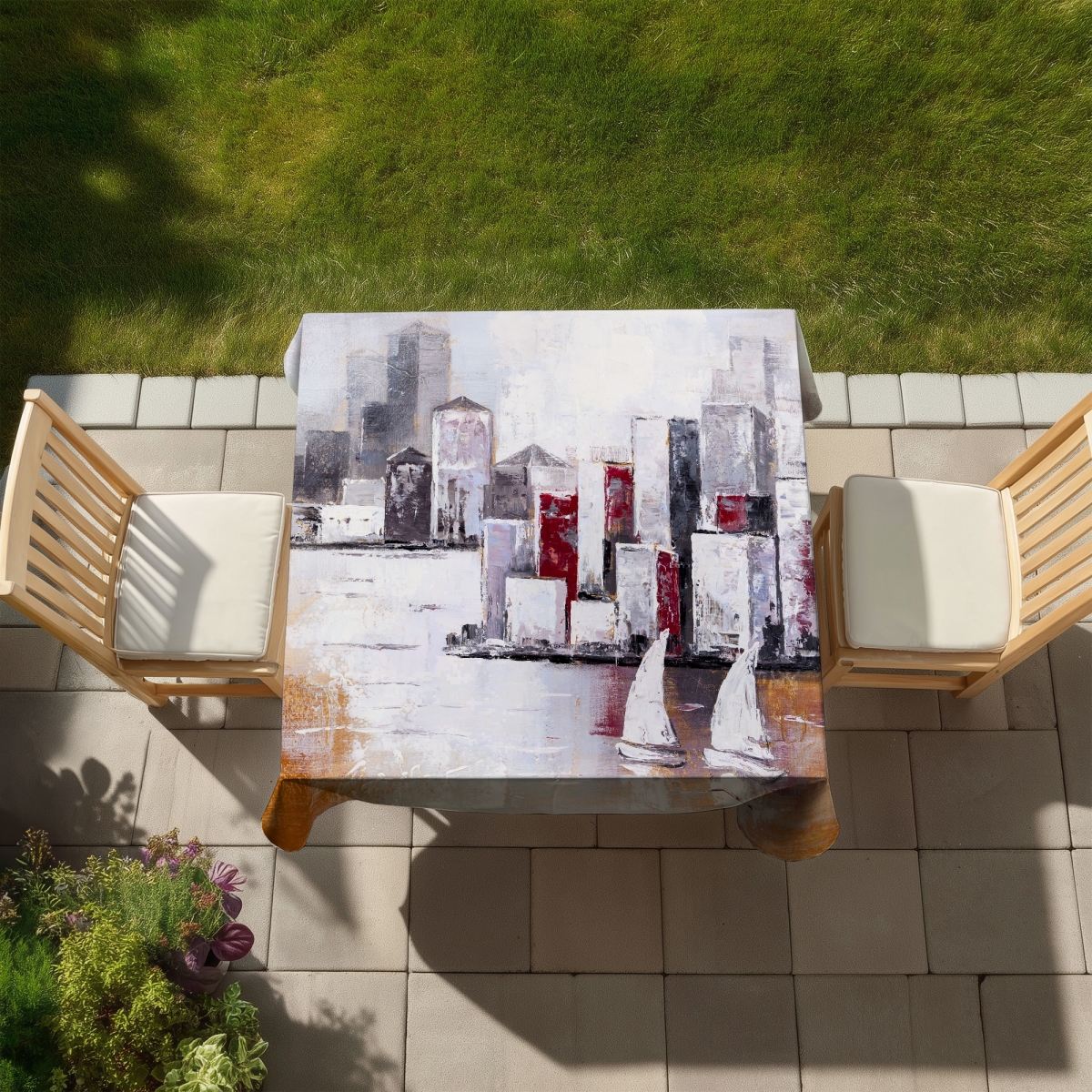 Picture of Begin Home Decor C1TC5858CXDFW4 58 x 58 in. Industrial Gray Tablecloth - Sailboats & Urban City Decor