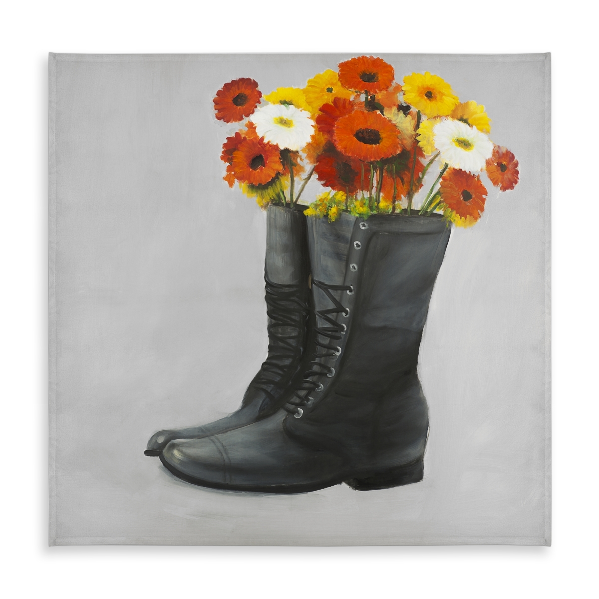Picture of Begin Home Decor C1TC5858W4883J 58 x 58 in. Rustic Gray Tablecloth - Boots Full of Flowers Decor