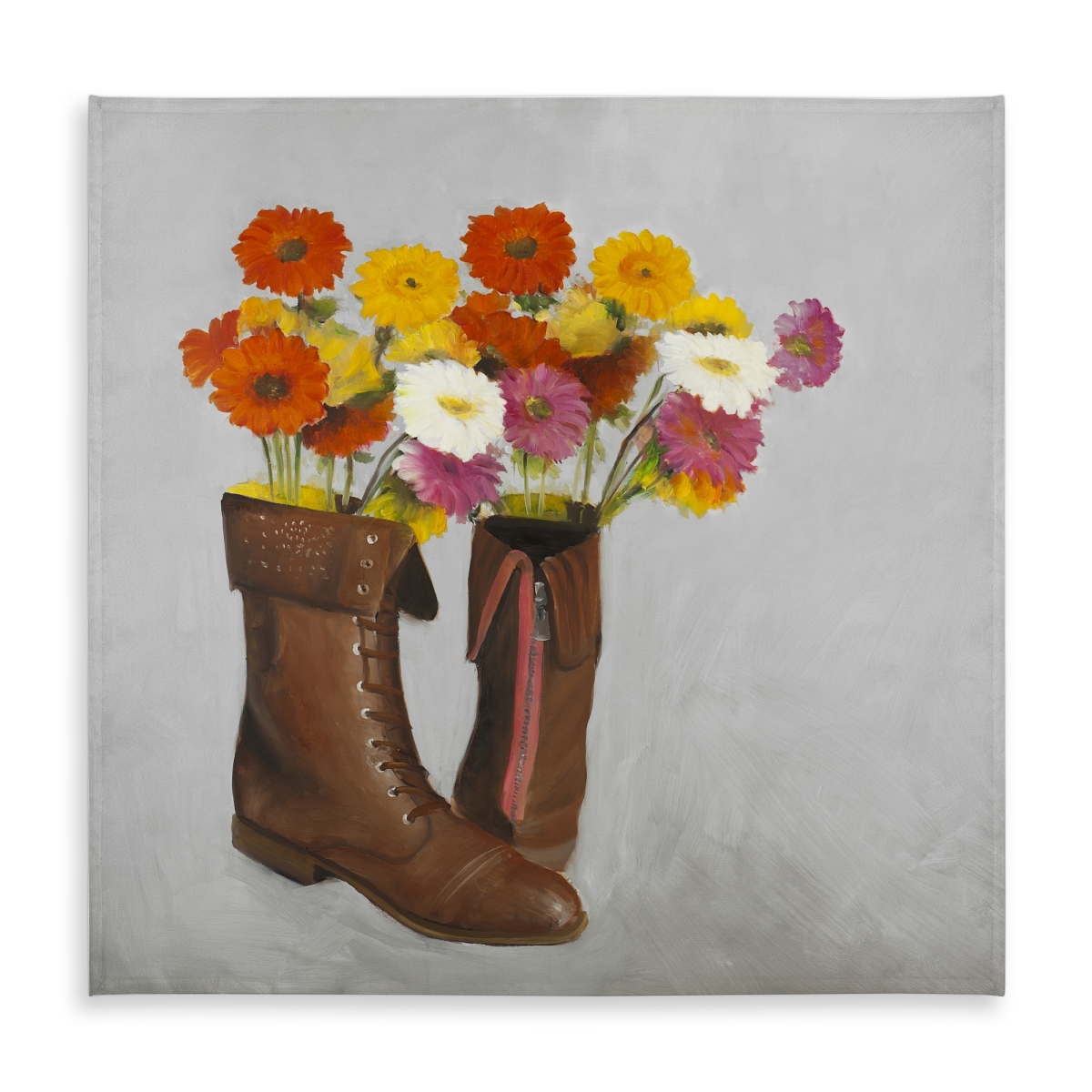 Picture of Begin Home Decor C1TC5858LDNHIE 58 x 58 in. Boots with Daisies Flowers Tablecloth - Floral Brown Decor