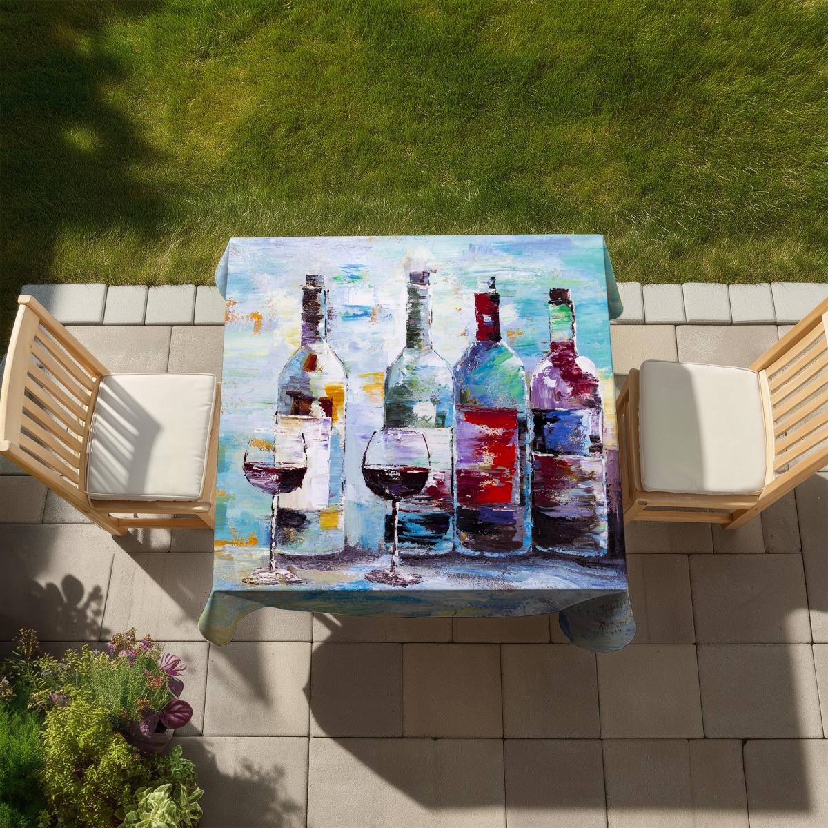 Picture of Begin Home Decor C1TC5858WP2NPQ 58 x 58 in. Contemporary Four Bottles of Wine Tablecloth - Indoor & Outdoor
