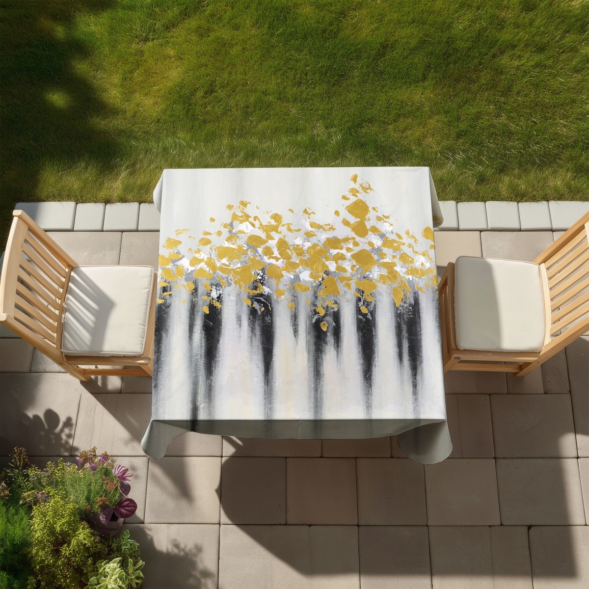 Picture of Begin Home Decor C1TC58585QSDQ9 58 x 58 in. Gray Tablecloth with Golden Spots - Indoor & Outdoor Decor