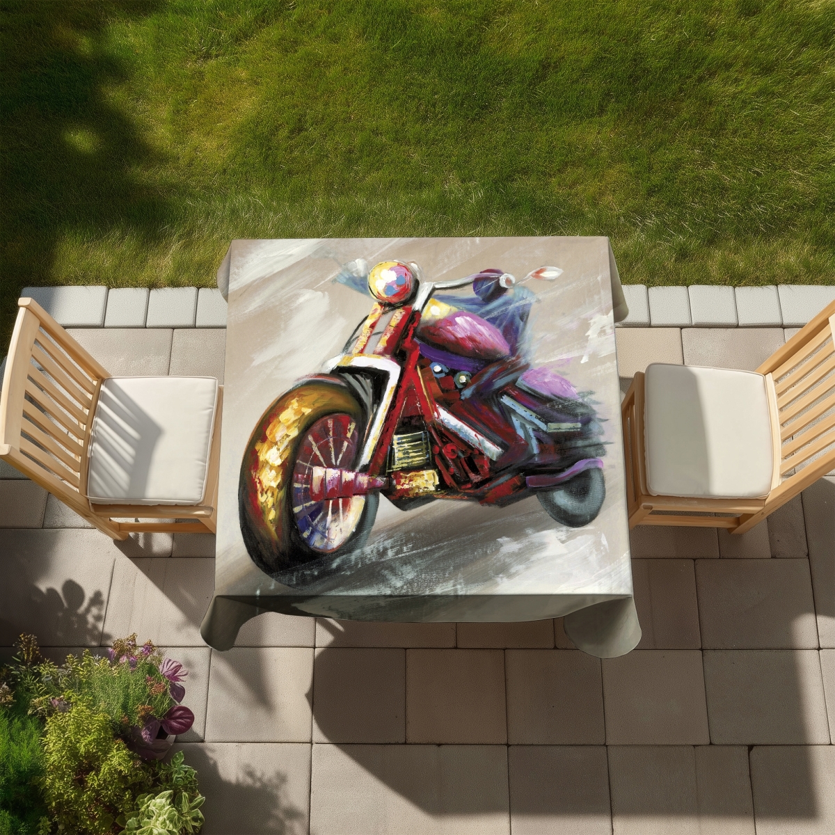 Picture of Begin Home Decor C1TC5858SR207B 58 x 58 in. Abstract Motorcycle Red Tablecloth - Indoor & Outdoor Decor