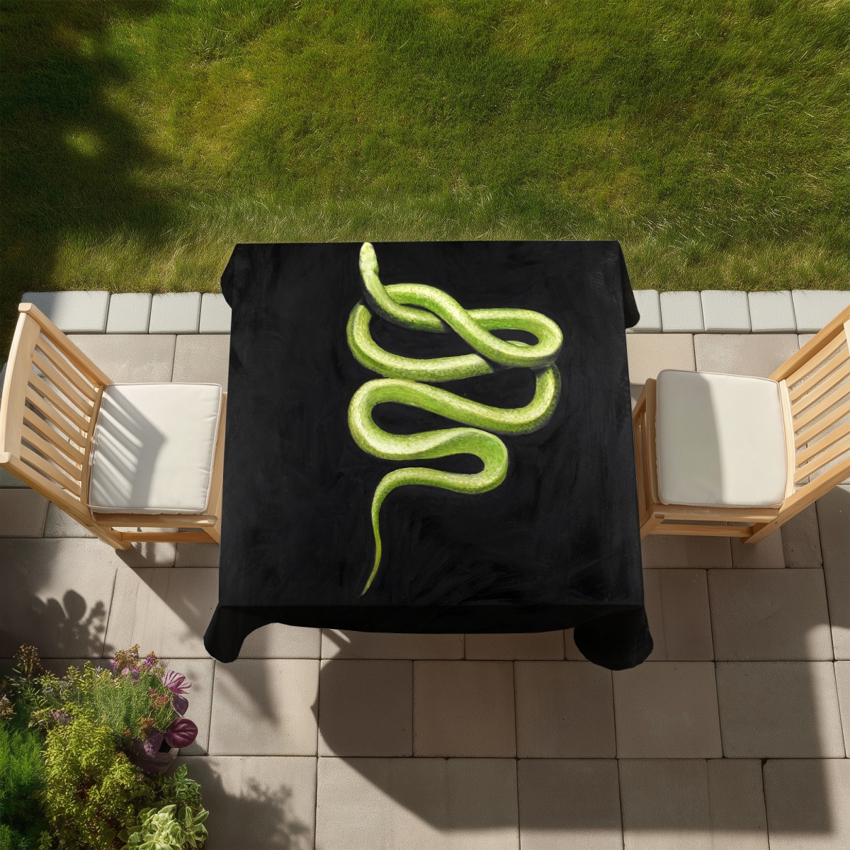 Picture of Begin Home Decor C1TC5858QQHVL2 58 x 58 in. Green Snake Tablecloth - Indoor & Outdoor Reptile Home Decor