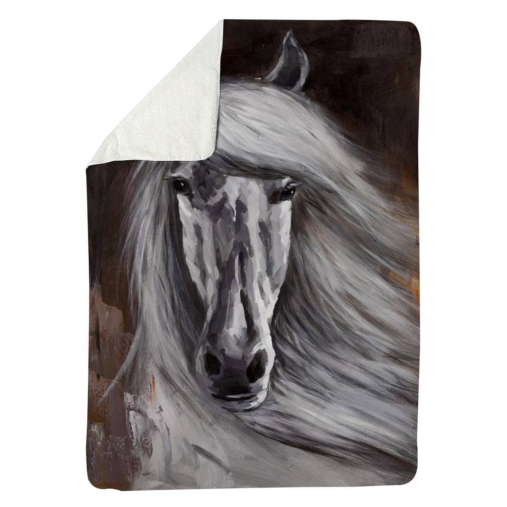 5545-8060-AN124 60 x 80 in. Proud White Horse Sherpa Fleece Blanket - Home Decor Cozy