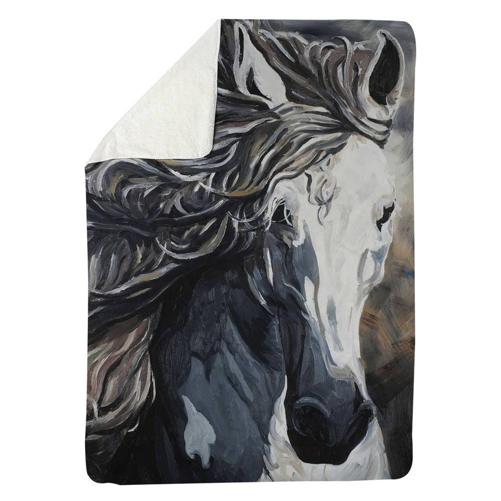 5545-8060-AN321 60 x 80 in. Front Wild Horse Sherpa Fleece Blanket - Farm Animal Decor
