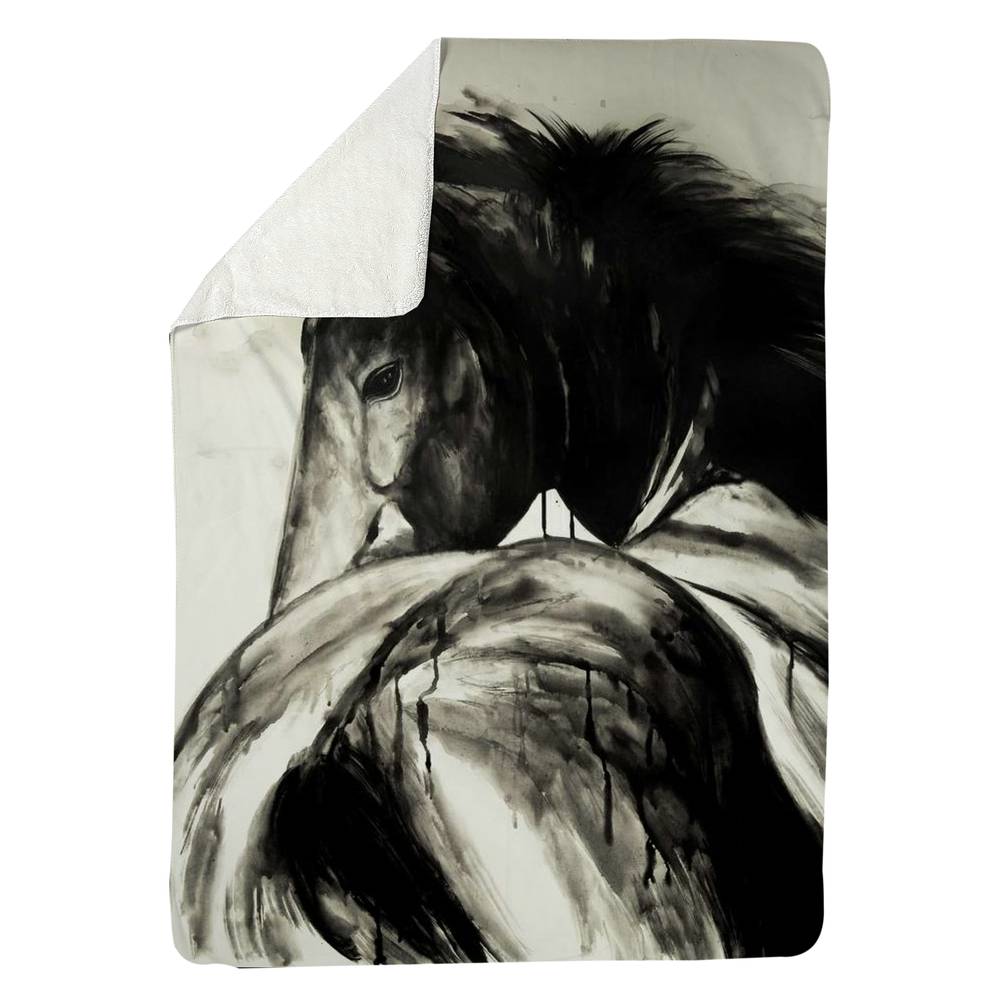5545-8060-AN493 60 x 80 in. Beige Sherpa Fleece Blanket - Classical Horse Farm Decor