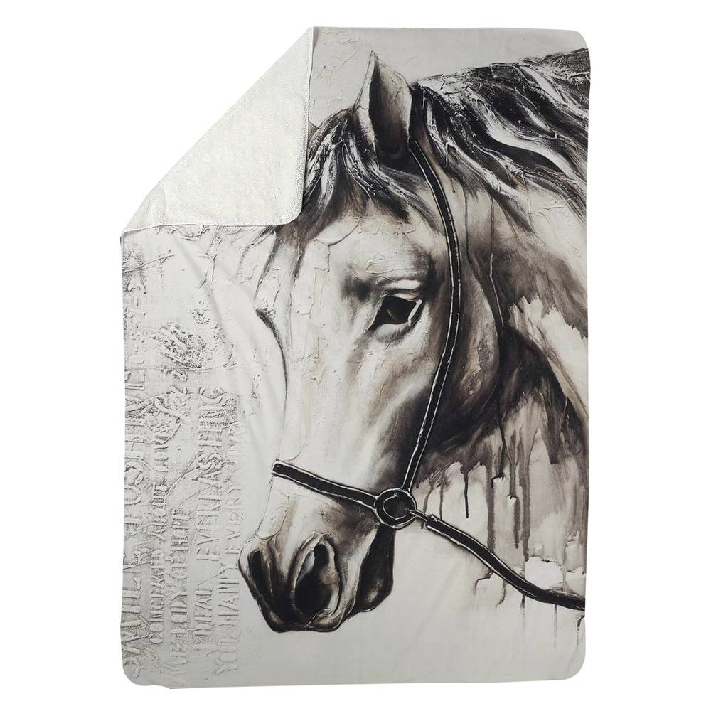 5545-8060-AN69 60 x 80 in. Minimalist Alpha White Horse Sherpa Fleece Blanket - Home Decor