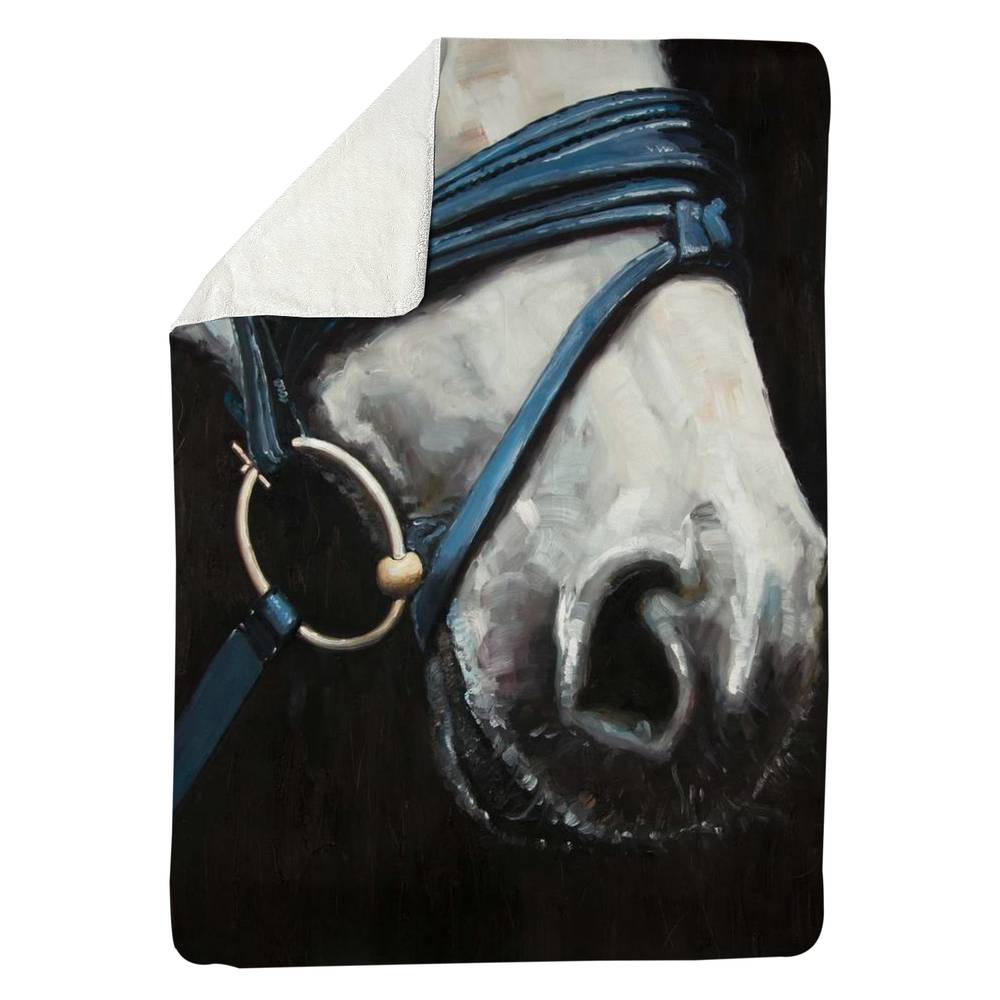 5545-8060-AN484 60 x 80 in. Horse with Harness Blue Sherpa Fleece Blanket - Home Decor