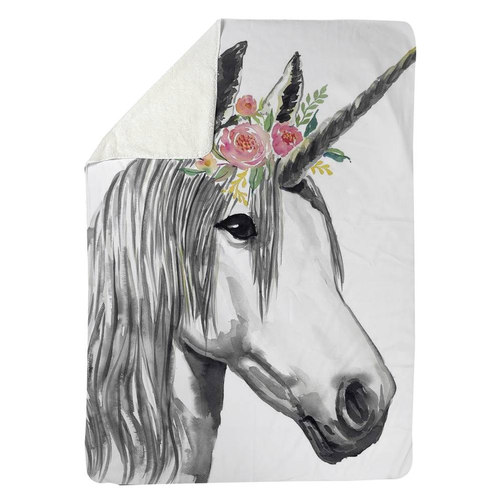5545-8060-CH11 60 x 80 in. Unicorn White Bedroom Horse Sherpa Fleece Blanket - Home Decor
