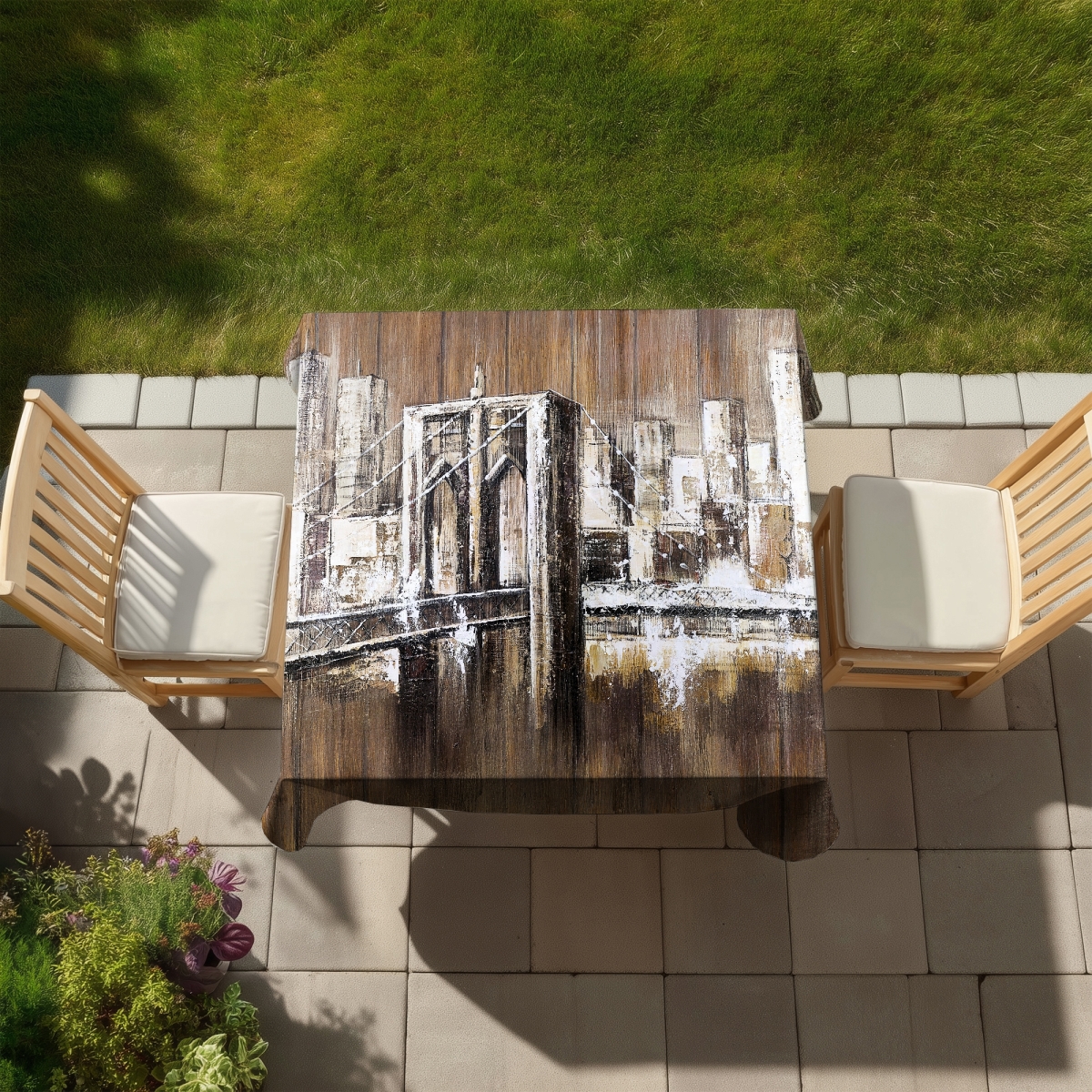 Picture of Begin Home Decor C1TC58588WNB4S 58 x 58 in. Aged Finish Brooklyn Bridge Tablecloth - Brown Industrial Decor