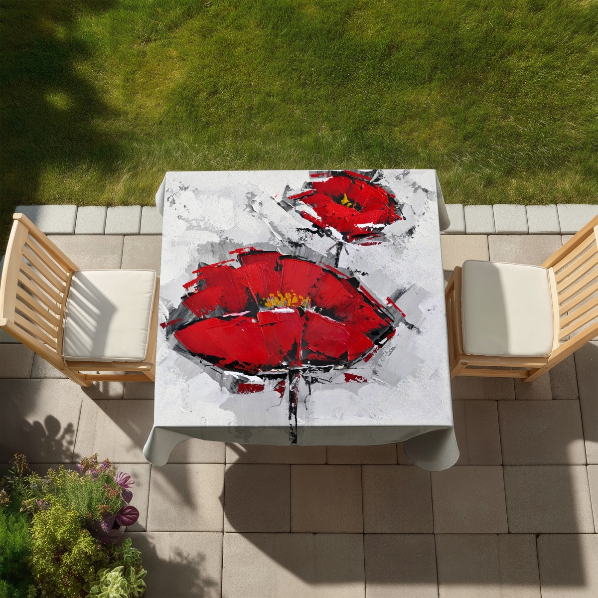 Picture of Begin Home Decor C1TC5858QJOAR6 58 x 58 in. Texturized Red Poppies Tablecloth - Indoor & Outdoor Home Decor