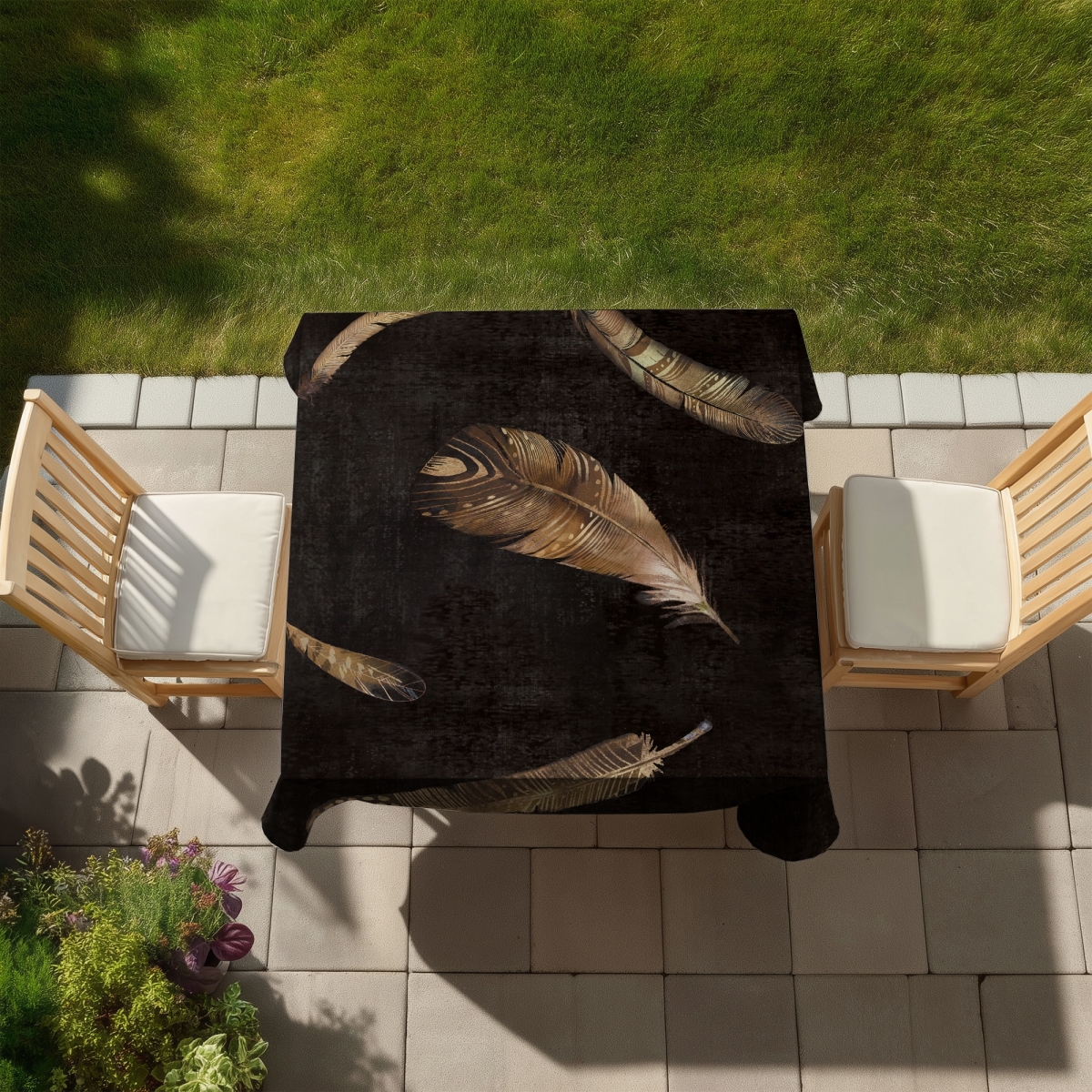 Picture of Begin Home Decor C1TC5858M20PUV 58 x 58 in. Golden Feathers Tablecloth - Indoor & Outdoor Hygge Home Decor