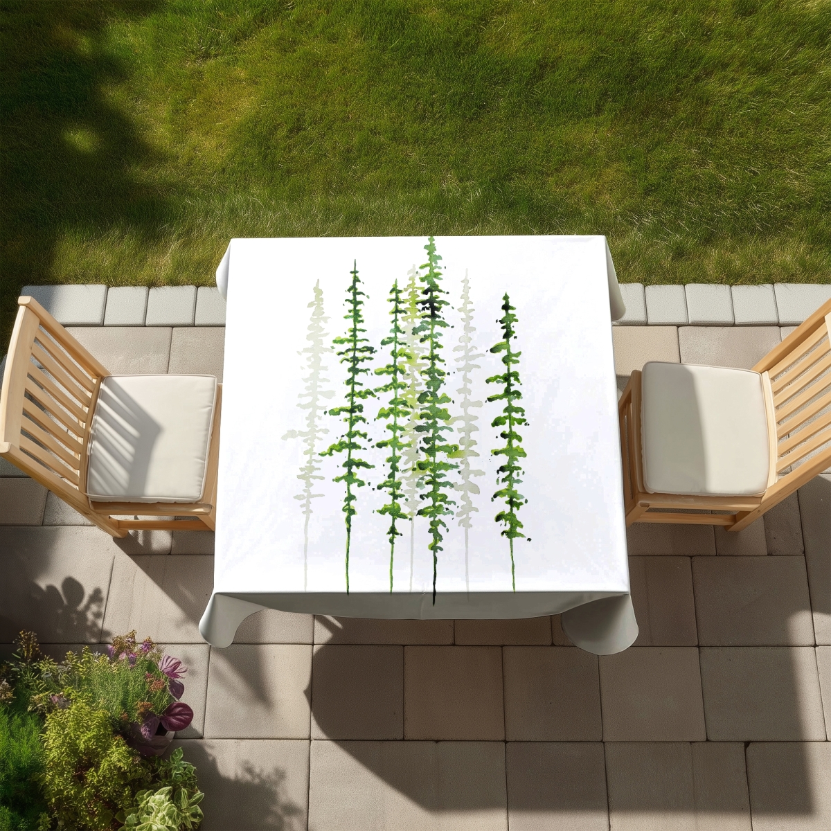Picture of Begin Home Decor C1TC5858WFYPZ5 58 x 58 in. Minimalist Trees Tablecloth - Indoor & Outdoor Bedroom Decor