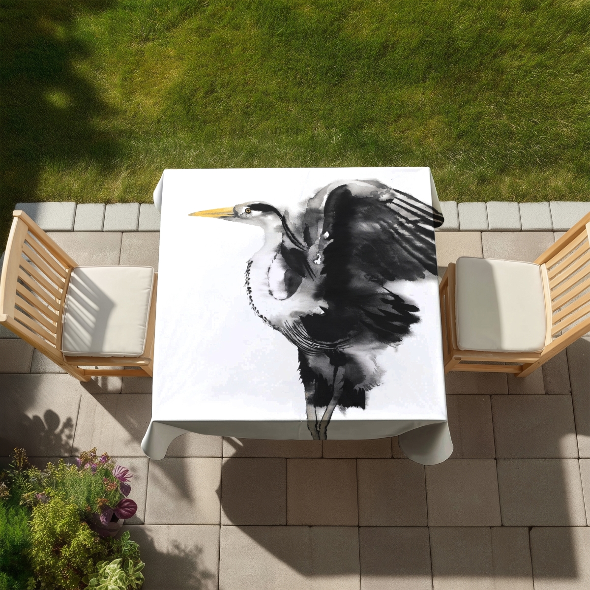 Picture of Begin Home Decor C1TC58587CJMA9 58 x 58 in. Heron Bird Gray Tablecloth - Indoor & Outdoor Home Decor