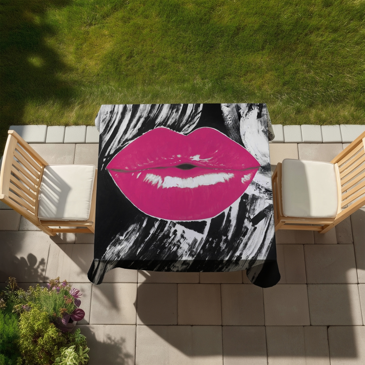 Picture of Begin Home Decor C1TC5858JM328I 58 x 58 in. Pink Glossy Lips Tablecloth - Romantic Beauty Home Decor