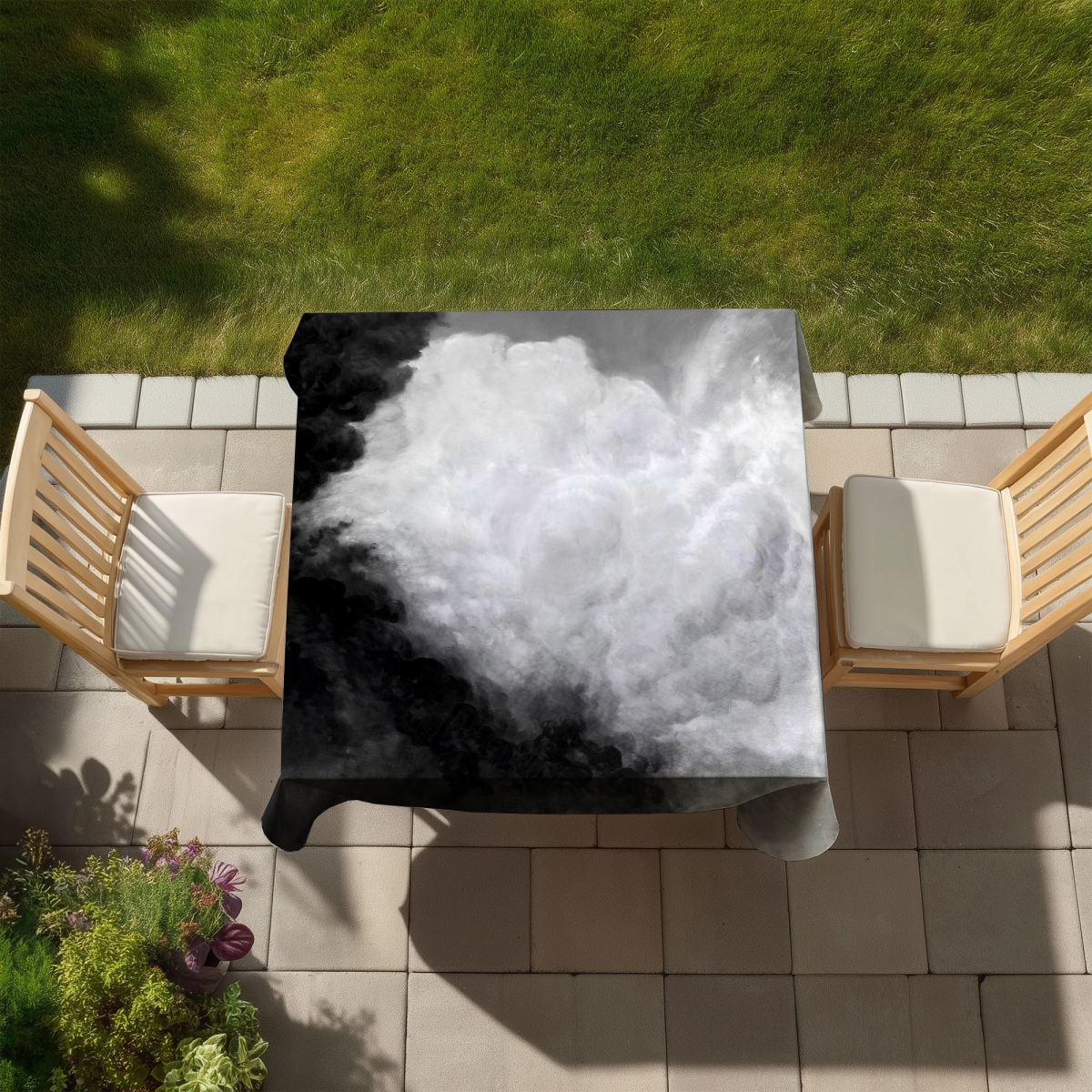 Picture of Begin Home Decor C1TC5858AQQHLA 58 x 58 in. Monochrome Clouds Tablecloth - Indoor & Outdoor Home Decor