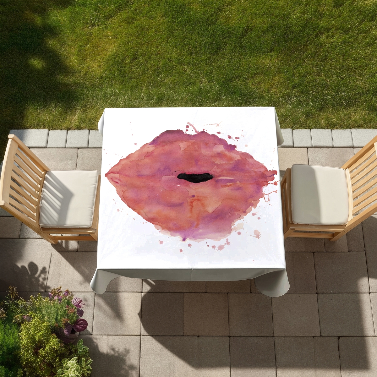 Picture of Begin Home Decor C1TC58584JR03I 58 x 58 in. Watercolor Pink Lipstick Tablecloth - Indoor & Outdoor Decor