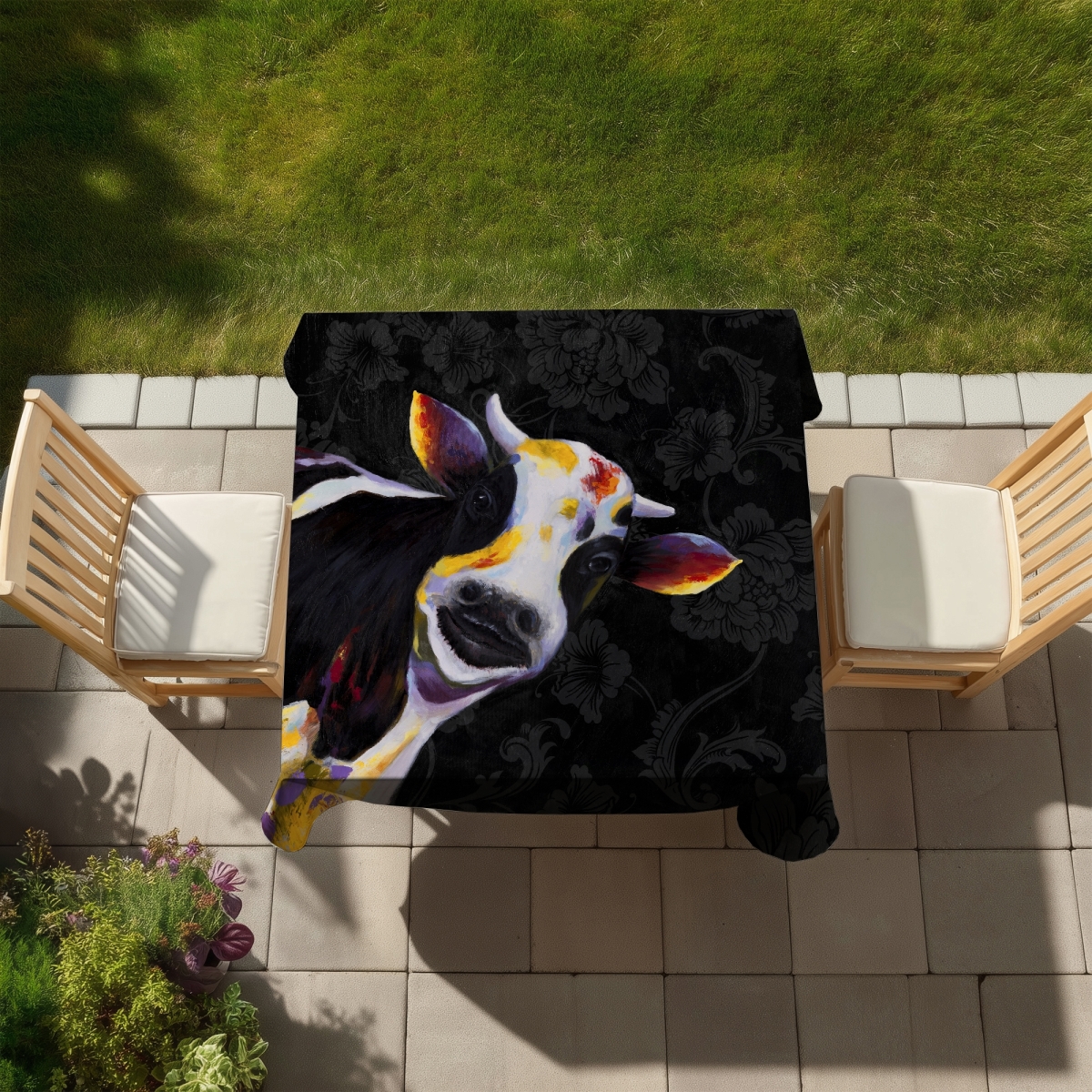 Picture of Begin Home Decor C1TC5858PGEMKF 58 x 58 in. Bedroom White Rustic Tablecloth - Funny Cow Decor Indoor & Outdoor