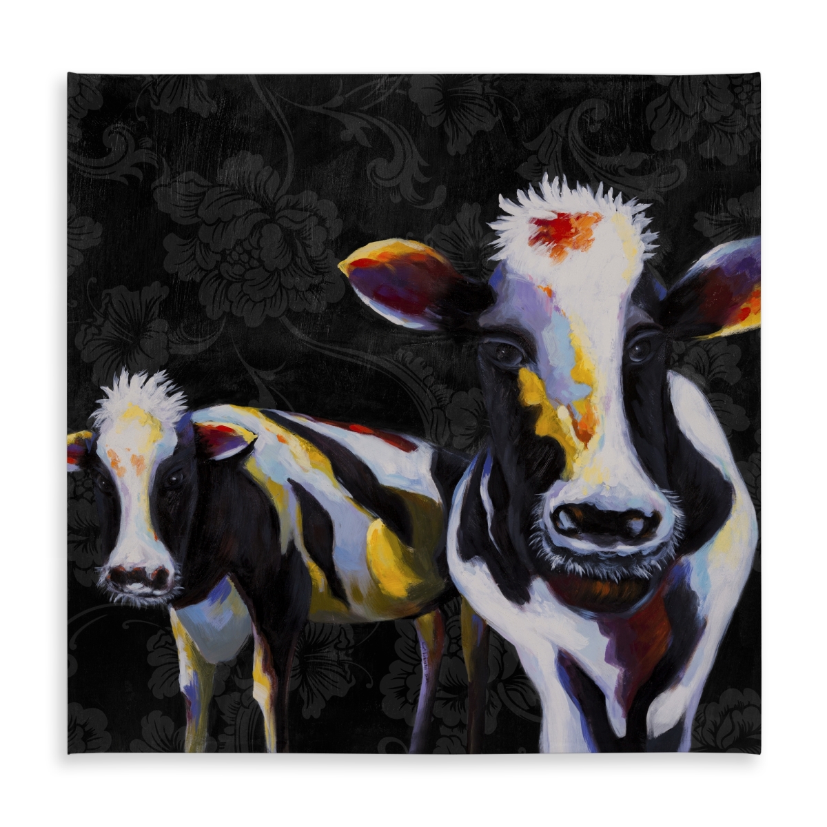 Picture of Begin Home Decor C1TC5858YRFJJN 58 x 58 in. White Farm Animal Tablecloth - Two Funny Cows Victorian Decor